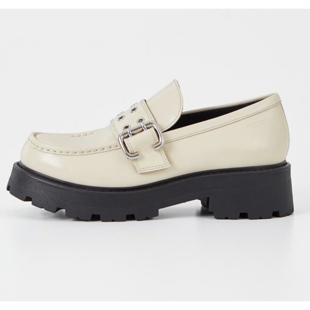 Vagabond Shoemakers Cosmo 2.0 Off White Loafer Silver Buckle Womens 10 Chunky